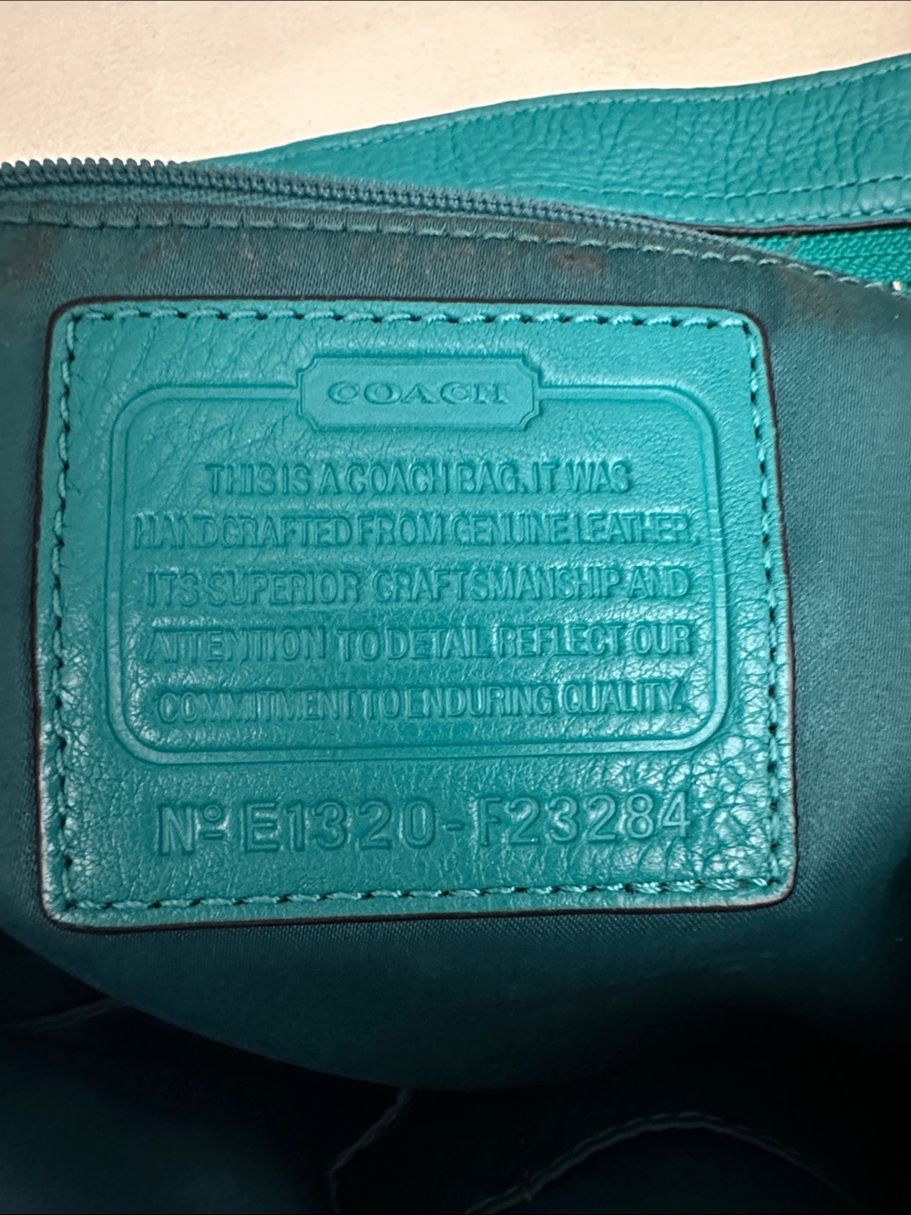 Coach Teal Leather Tote - Picture 2 of 5